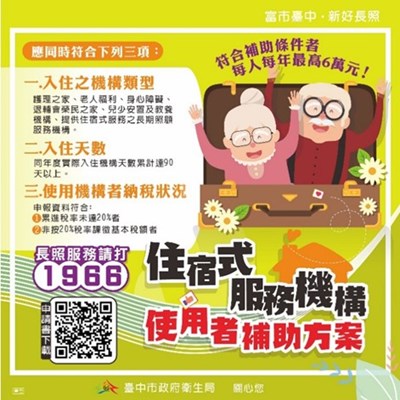 中市住宿式服務機構使用者補助　申請延至6/30