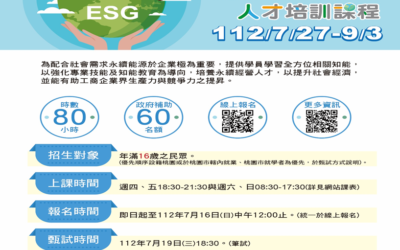 桃園市112年度ESG永續規劃師人才培訓課程　開放報名